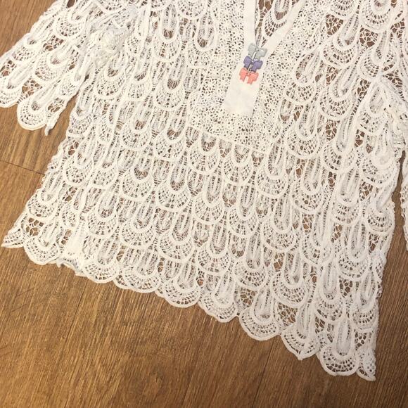 NWOT White Bohemian Crochet Quarter Sleeve Coverup Size Large - Picture 8 of 9